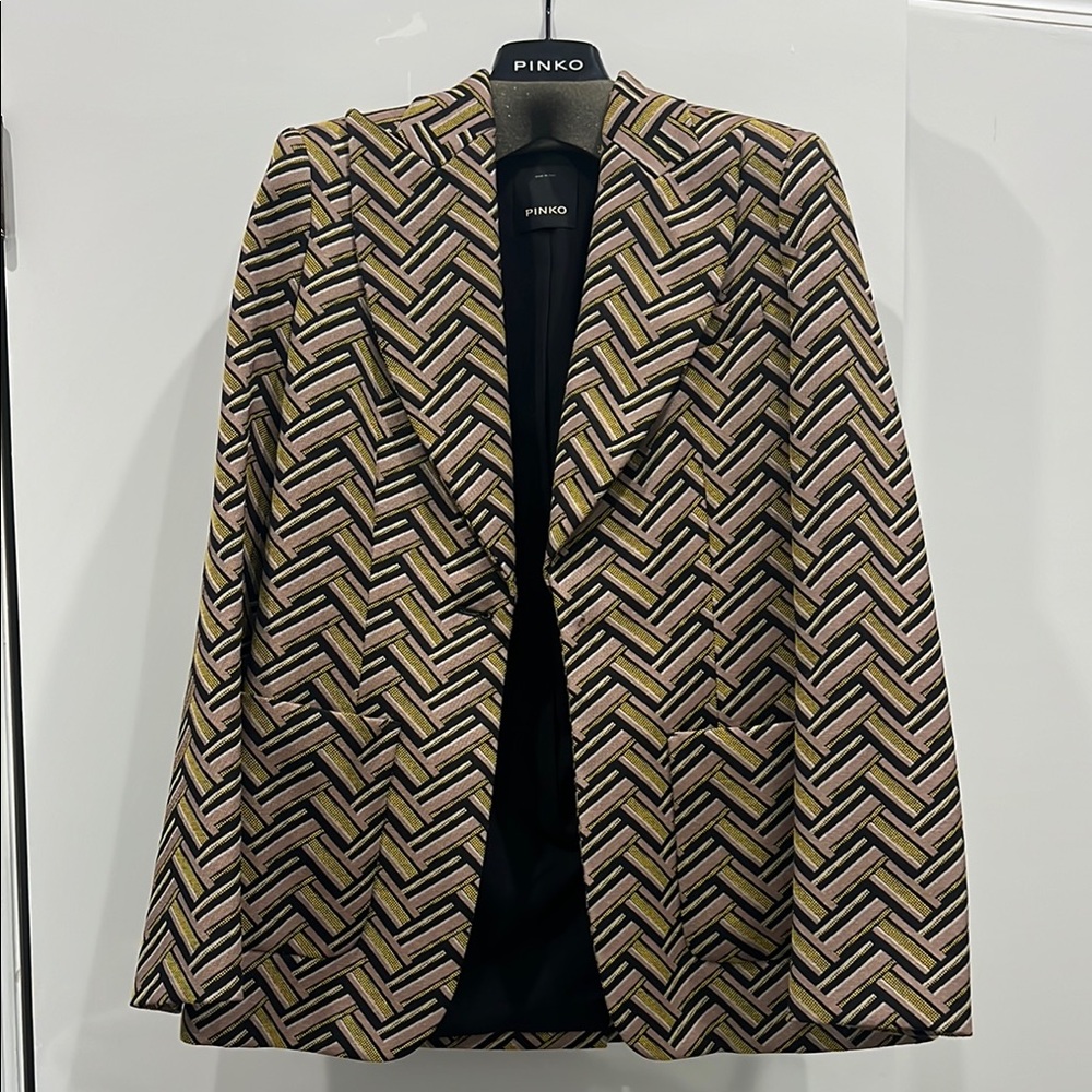 Pinko Women's Patterned Blazer - Black, Gold, Pink